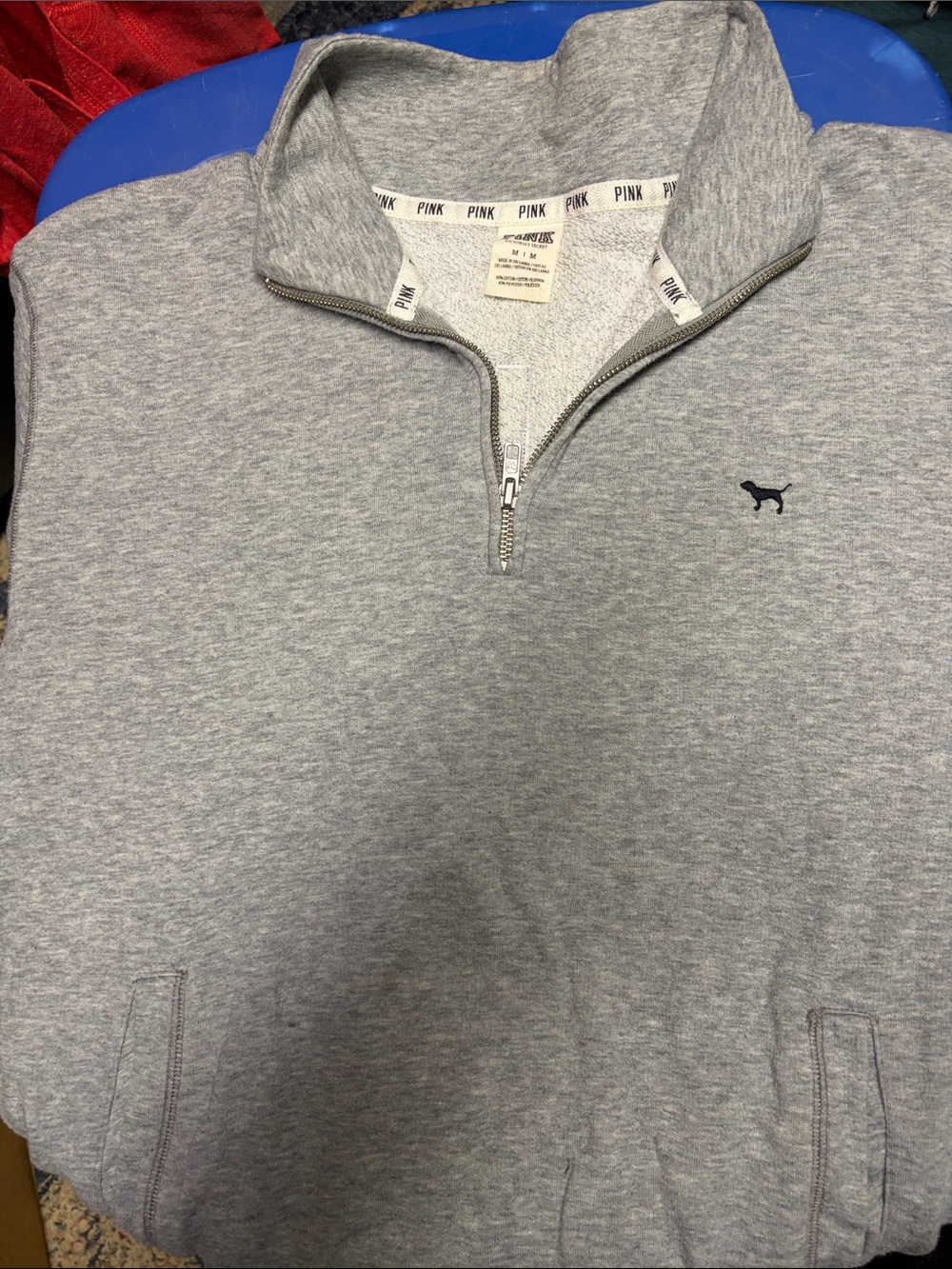 PINK Victoria's Secret Men's Light Gray Half-Zip Sweatshirt